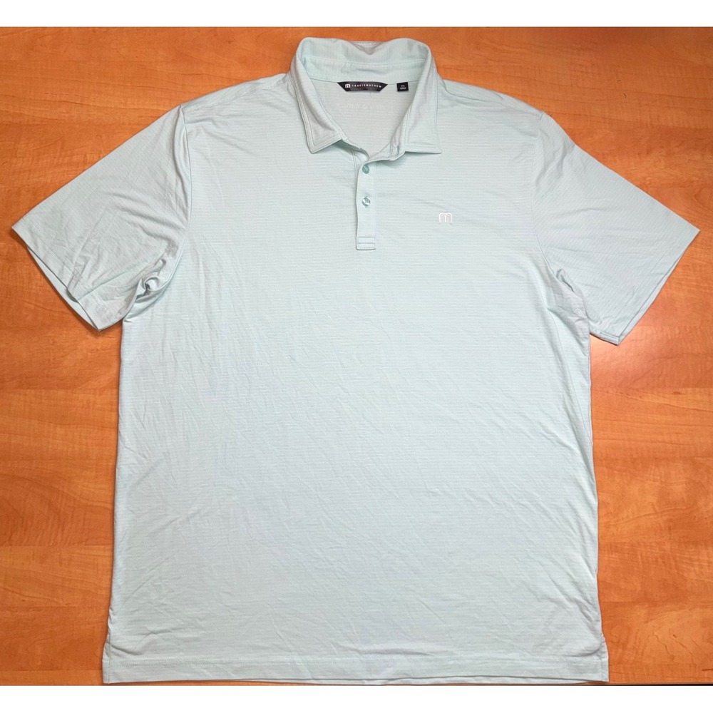 TravisMathew Mens XXL Mint Green‎ Micro Stripe Performance Golf Polo Shirt